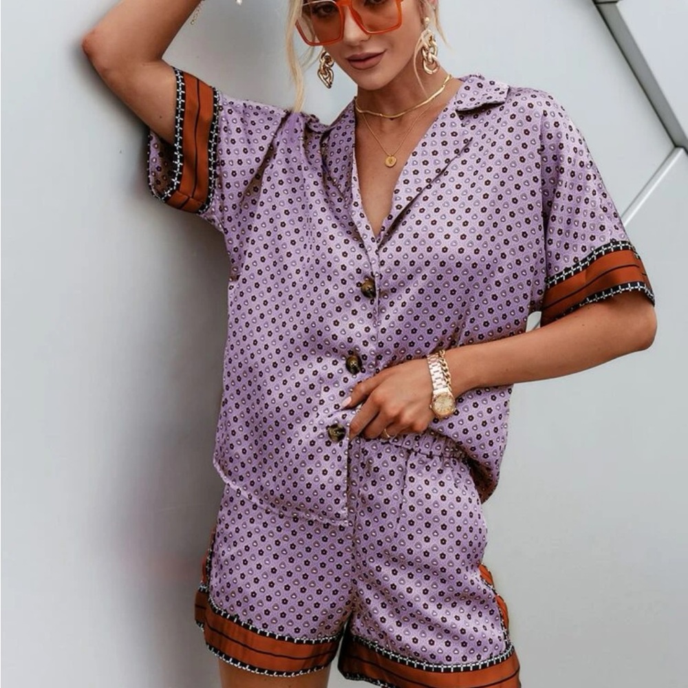 NWT Purple/burnt orange silk set